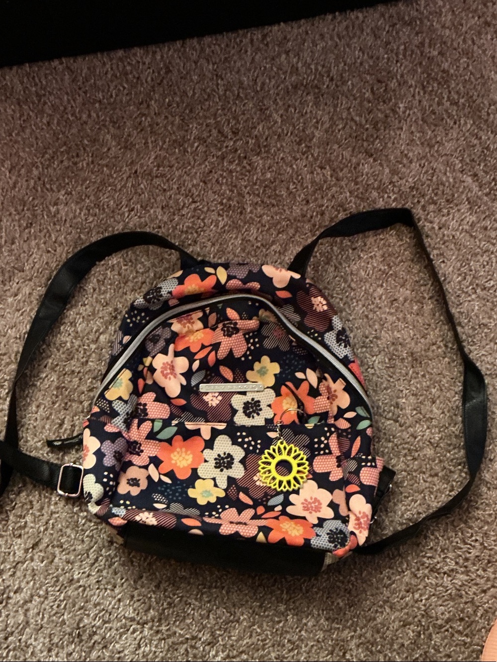 Lily Bloom Navy Floral Mini Backpack with Peach & Cream Accents